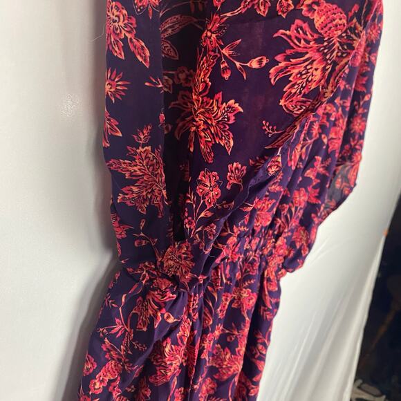 Lands End' Size XS-S, Floral Boho Dress Purple & Red Pattern Midi Women, Retro - Picture 6 of 6